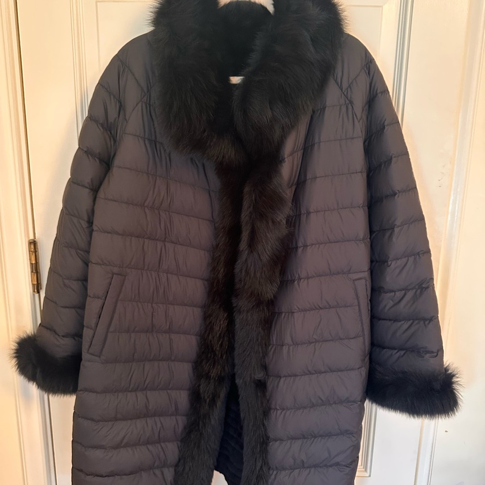 Women's Black Fox Fur-Trimmed Puffer Coat